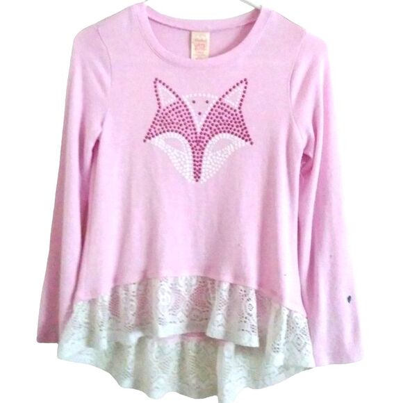 FADED GLORY girls large 10/12 pink knit crochet hi low fox flowy long sleeve - Picture 1 of 8